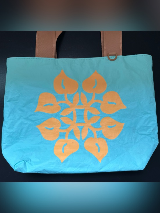 ALOHA Collection Handbags - ALOHA Collection Turquoise Tote with Orange Floral Motif